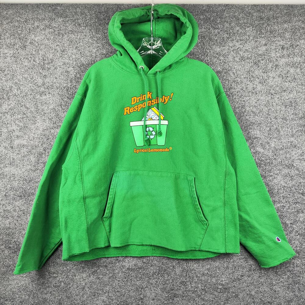 Lyrical Lemonade Hoodie Mens Large Green Drink Responsibly Graphic Pullover